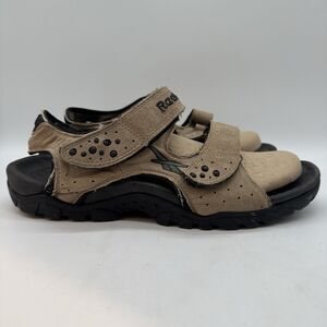 Reebok Suede Leather Sport Sandals Men's 12 Brown Hook & Loop Strap Hiking Shoes